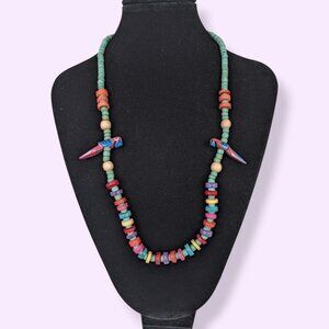 (2/$20) V. Colourful Wood Beaded Parrot Necklace